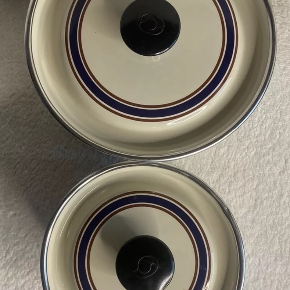 Retro 1960's \70's Cream Blue Maroon Nesting Canisters, T4 - Picture 12 of 14
